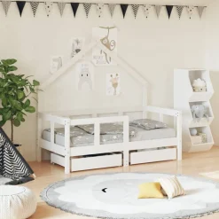 vidaXL Kinderbedframe met lades 70x140 cm massief grenenhout wit