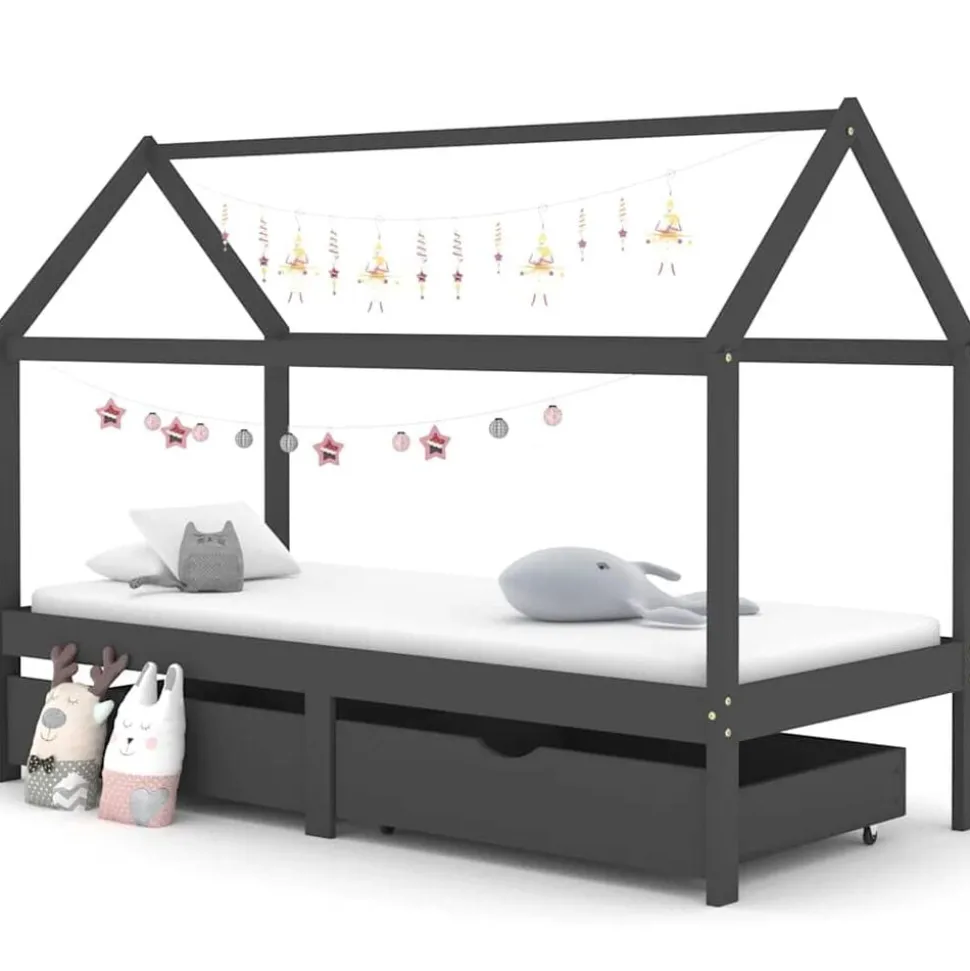 vidaXL Kinderbedframe met lades grenenhout donkergrijs 90x200 cm