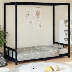 vidaXL Kinderbedframe 90x190 cm massief grenenhout zwart