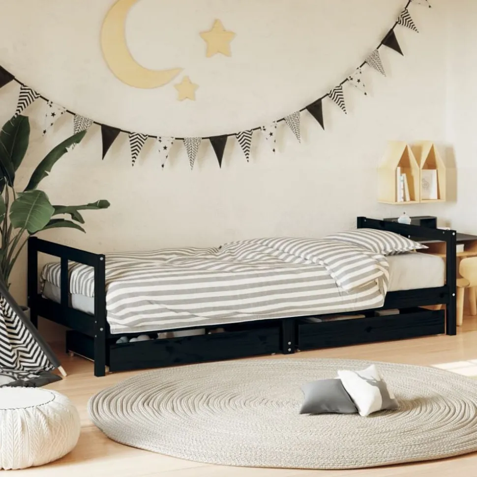 vidaXL Kinderbedframe 80x200 cm massief grenenhout zwart
