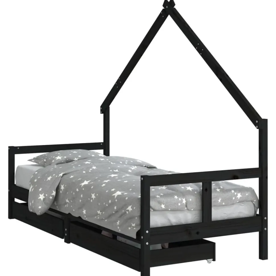 vidaXL Kinderbedframe 80x200 cm massief grenenhout zwart