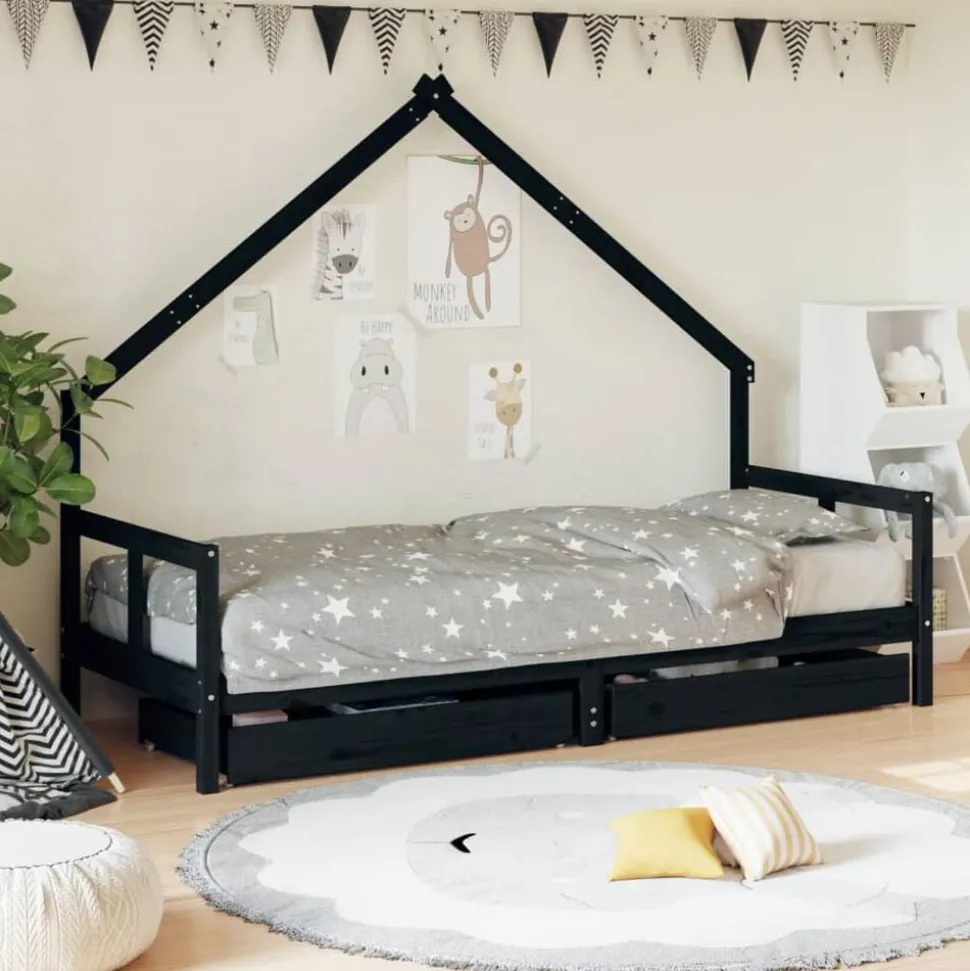 vidaXL Kinderbedframe 80x200 cm massief grenenhout zwart