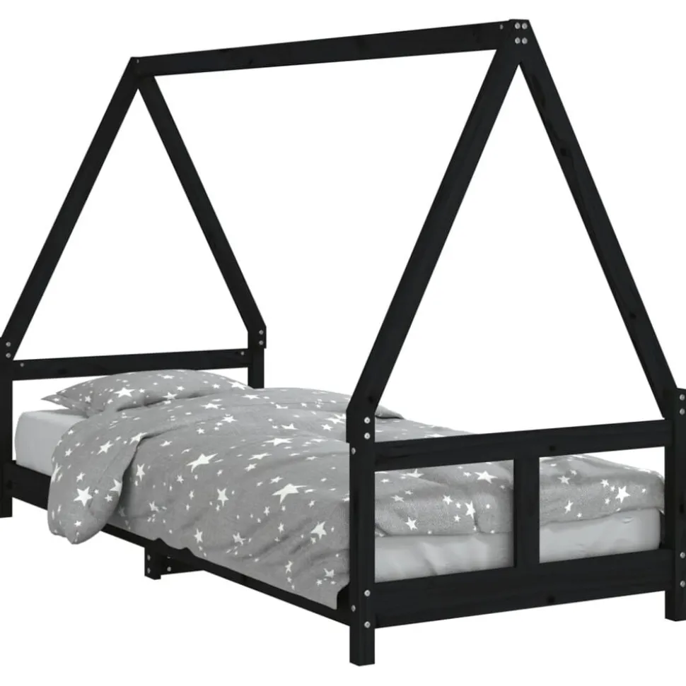 vidaXL Kinderbedframe 80x200 cm massief grenenhout zwart