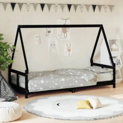 vidaXL Kinderbedframe 80x200 cm massief grenenhout zwart