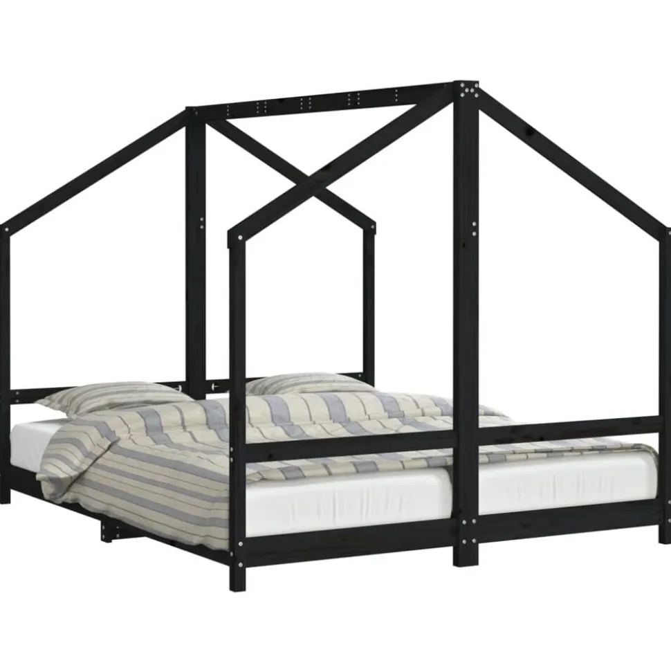 vidaXL Kinderbedframe 2x(80x200) cm massief grenenhout zwart