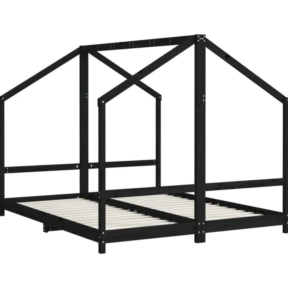 vidaXL Kinderbedframe 2x(80x200) cm massief grenenhout zwart