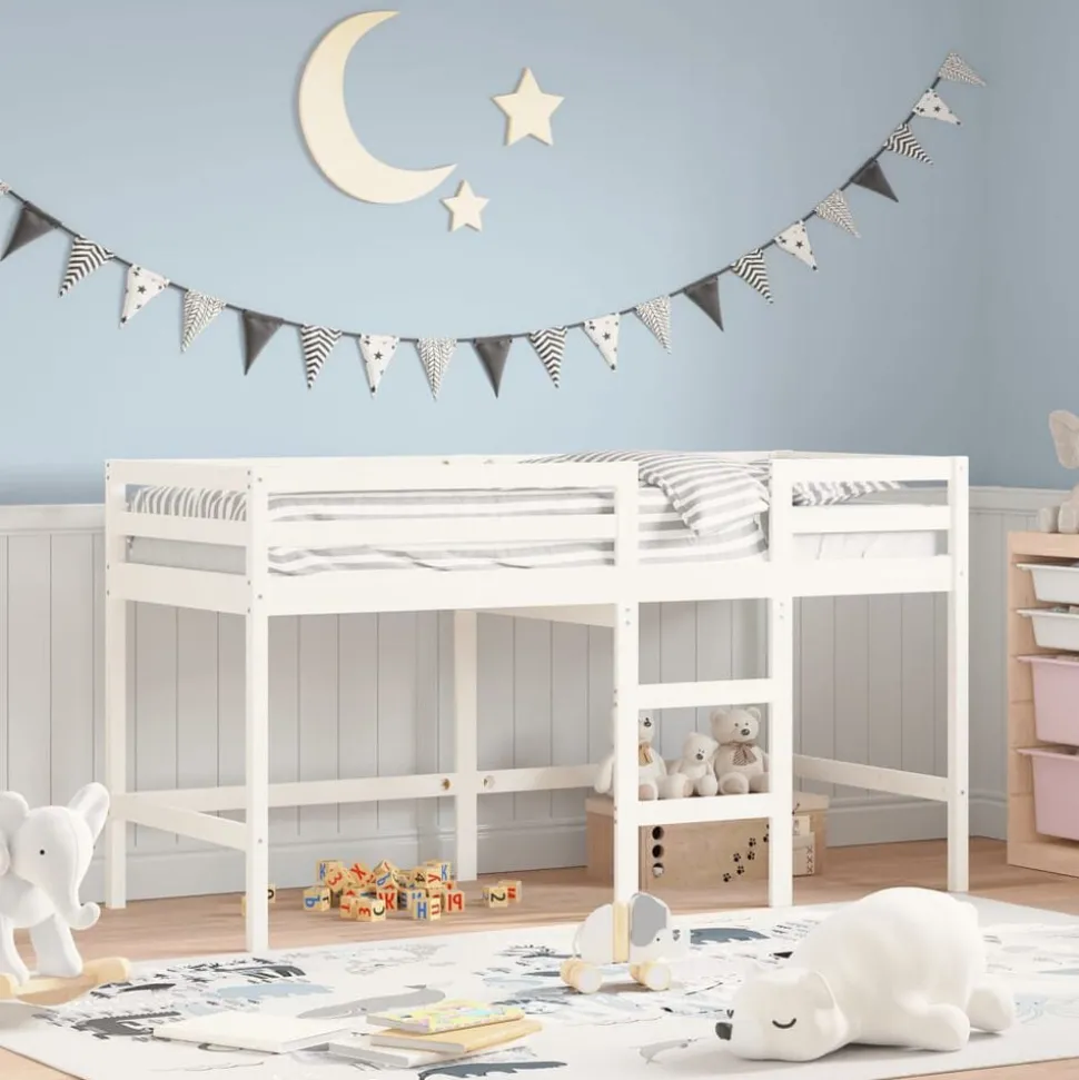 vidaXL Kinderhoogslaper met ladder 90x190 cm massief grenenhout wit