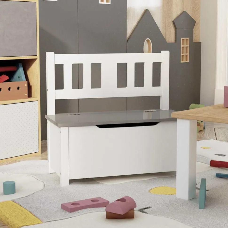 vidaXL Kinderopbergbankje 60x30x55 cm MDF wit en grijs