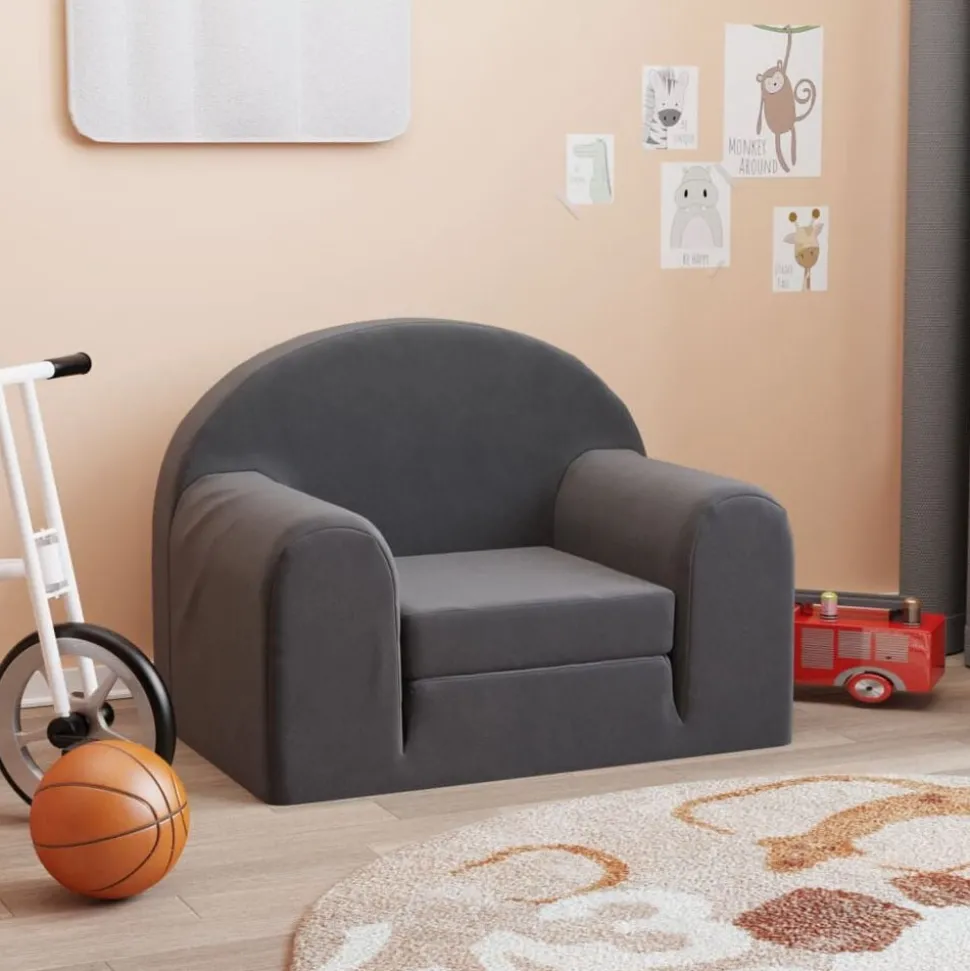 vidaXL Kinderslaapbank zacht pluche antracietkleurig