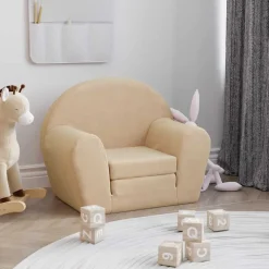 vidaXL Kinderslaapbank zacht pluche crèmekleurig