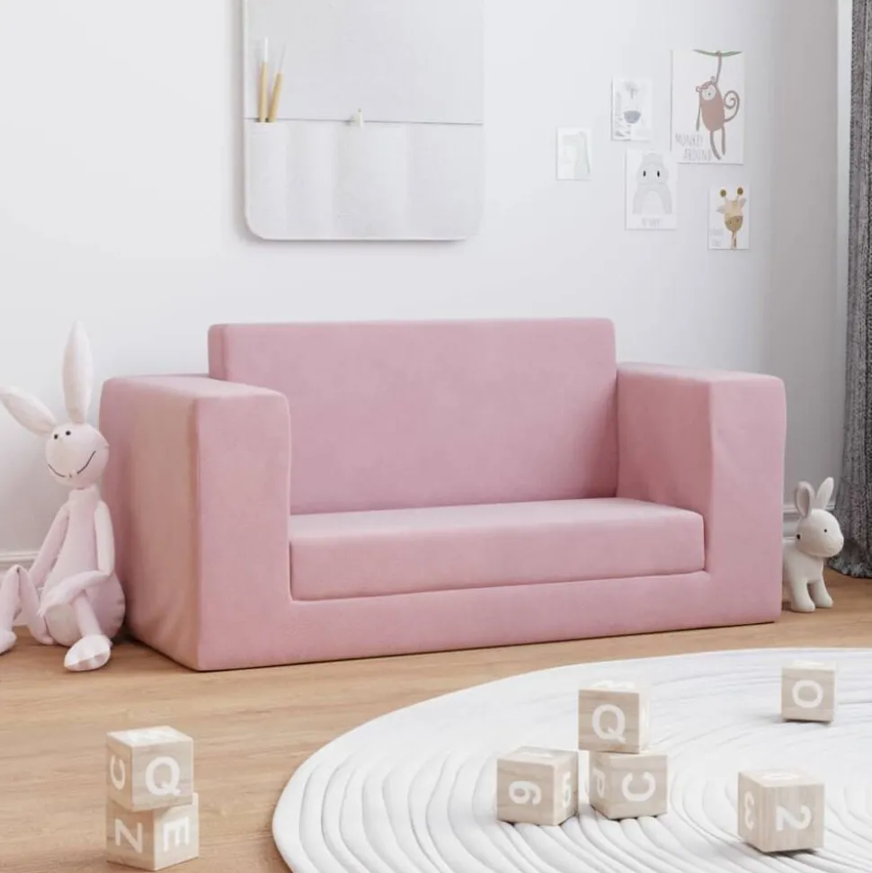 vidaXL Kinderslaapbank 2-zits zacht pluche roze