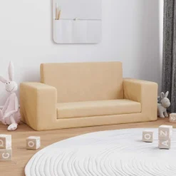 vidaXL Kinderslaapbank 2-zits zacht pluche crèmekleurig