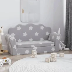 vidaXL Kinderslaapbank 2-zits met sterren zacht pluche lichtgrijs