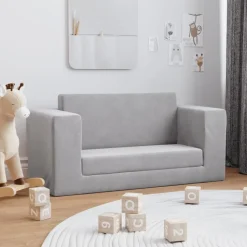vidaXL Kinderslaapbank 2-zits zacht pluche lichtgrijs