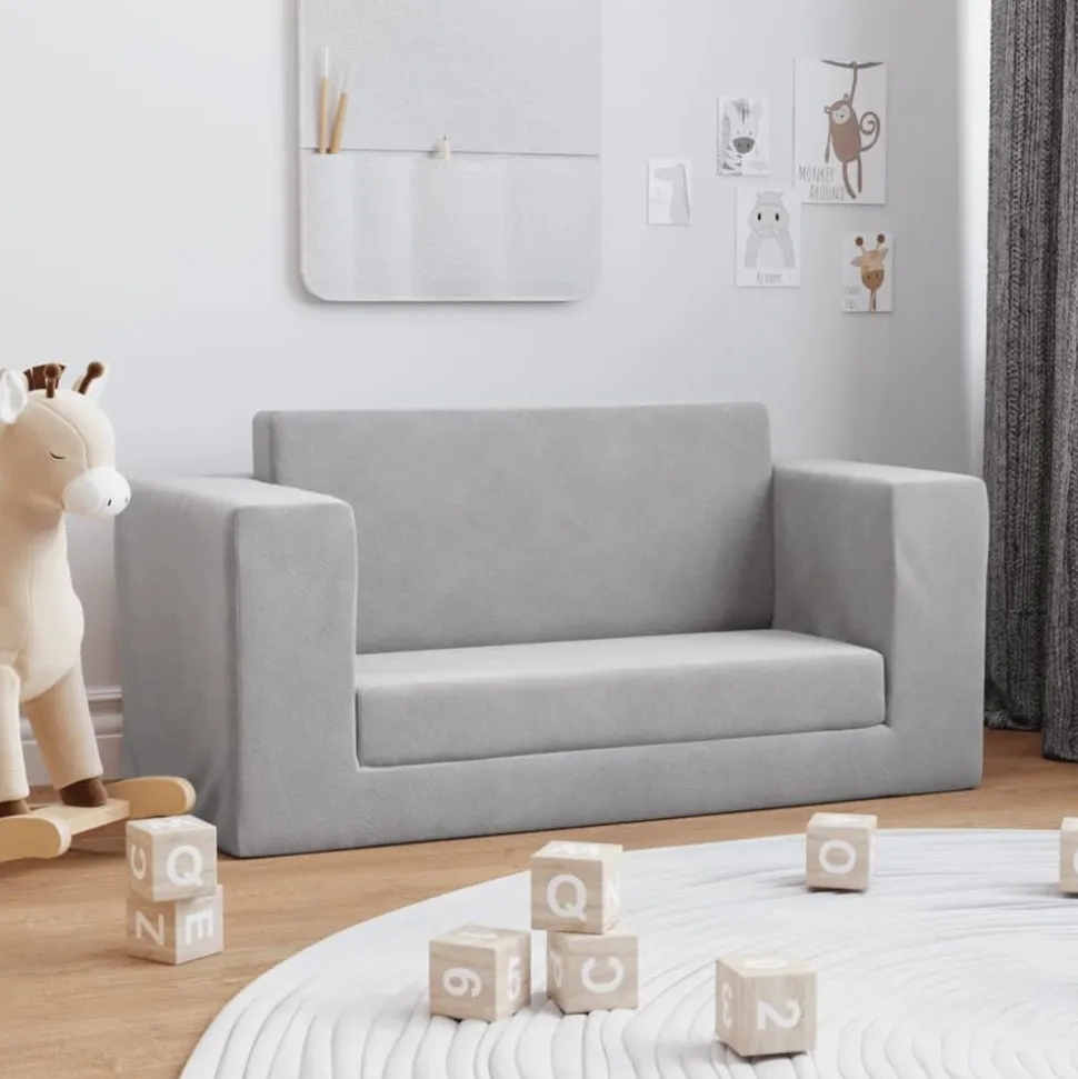vidaXL Kinderslaapbank 2-zits zacht pluche lichtgrijs