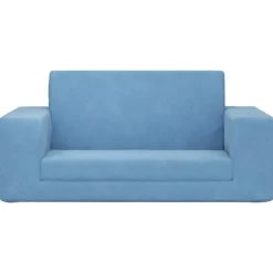 vidaXL Kinderslaapbank 2-zits zacht pluche blauw