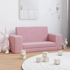 vidaXL Kinderslaapbank 2-zits zacht pluche roze