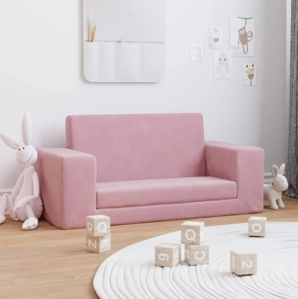 vidaXL Kinderslaapbank 2-zits zacht pluche roze