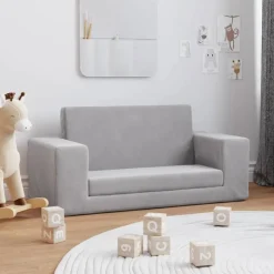 vidaXL Kinderslaapbank 2-zits zacht pluche lichtgrijs