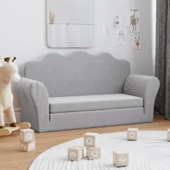 vidaXL Kinderslaapbank 2-zits zacht pluche lichtgrijs