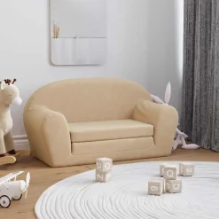 vidaXL Kinderslaapbank 2-zits zacht pluche crèmekleurig