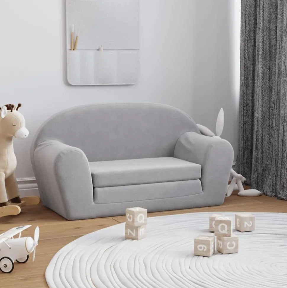 vidaXL Kinderslaapbank 2-zits zacht pluche lichtgrijs