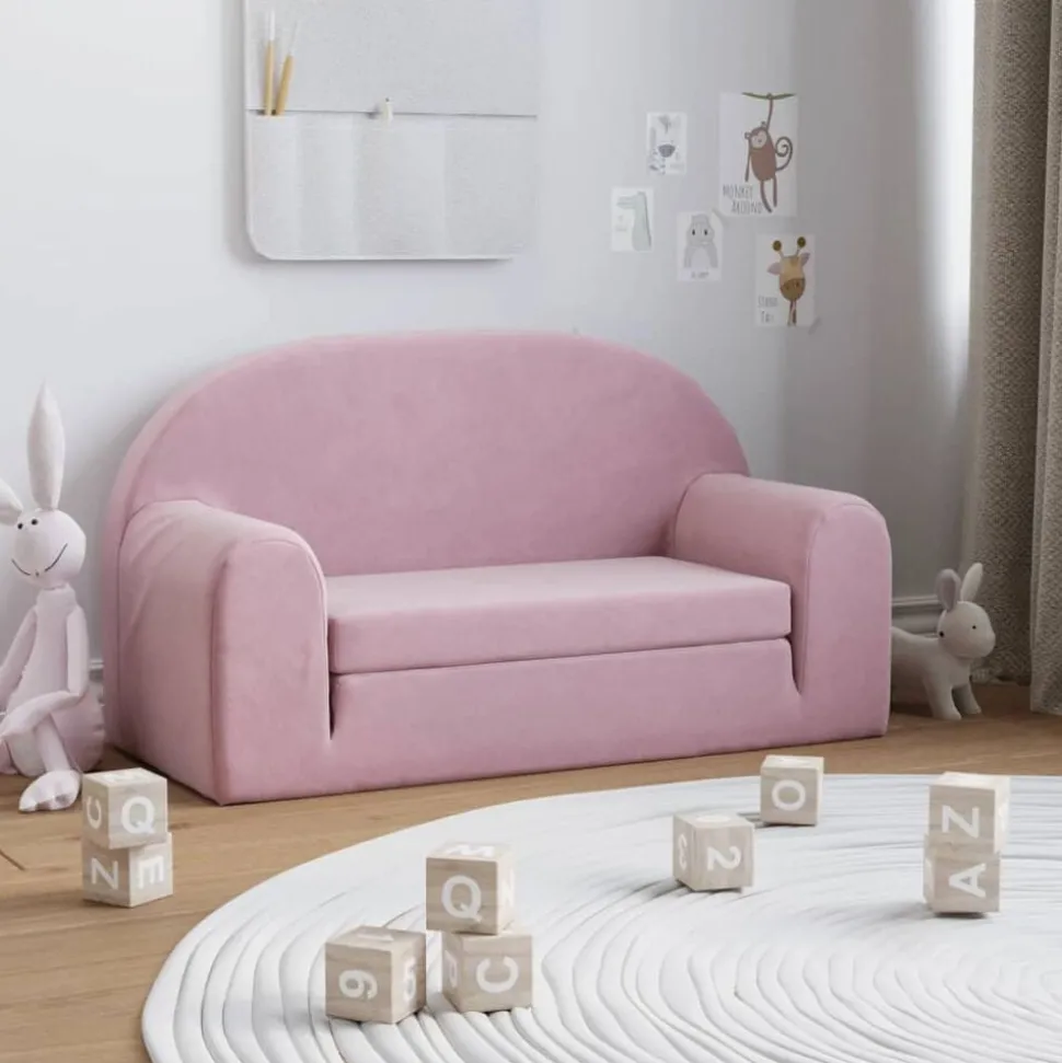 vidaXL Kinderslaapbank 2-zits zacht pluche roze