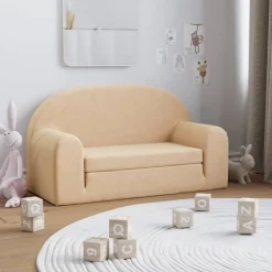 vidaXL Kinderslaapbank 2-zits zacht pluche crèmekleurig