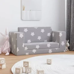 vidaXL Kinderslaapbank 2-zits met sterren zacht pluche lichtgrijs