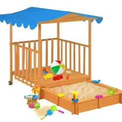 vidaXL Kinderspeelhuis met zandbak UV50 vurenhout blauw
