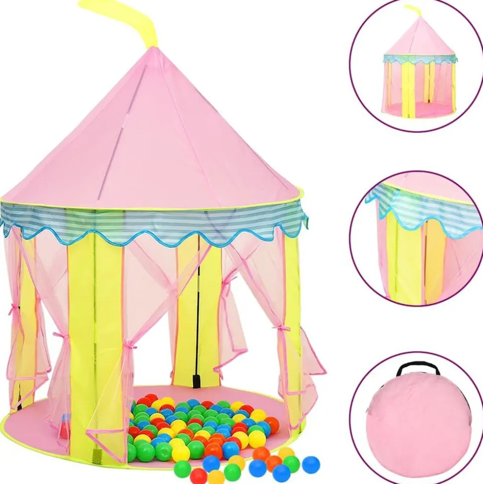 vidaXL Kinderspeeltent met 250 ballen 100x100x127 cm roze