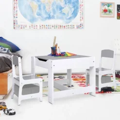 vidaXL Kindertafel met 2 stoelen MDF wit
