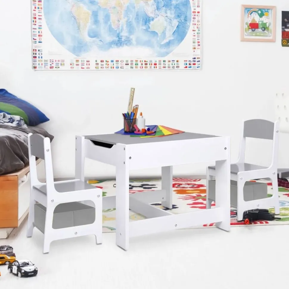 vidaXL Kindertafel met 2 stoelen MDF wit