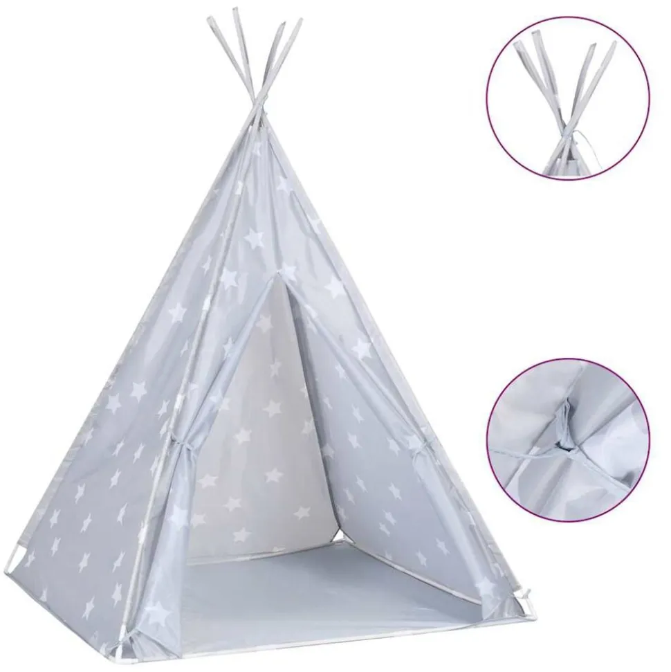 vidaXL Kindertipitent met tas 115x115x160 cm polyester grijs