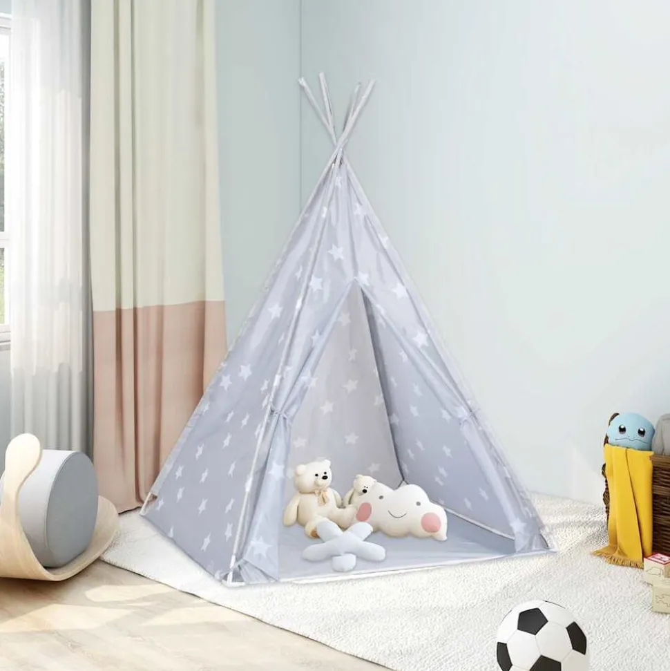 vidaXL Kindertipitent met tas 115x115x160 cm polyester grijs
