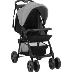 vidaXL Kinderwagen 3-in-1 staal lichtgrijs en zwart