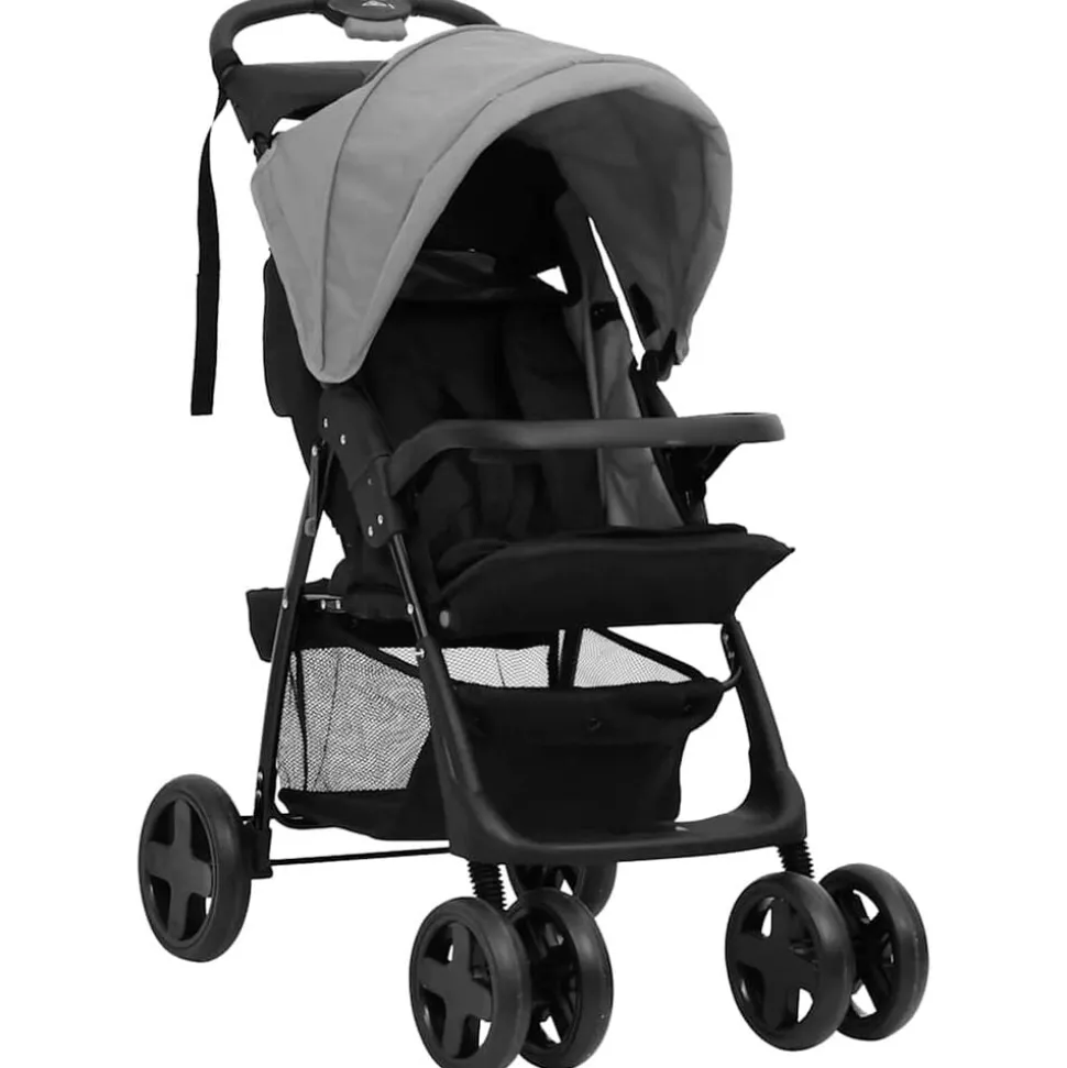 vidaXL Kinderwagen 3-in-1 staal lichtgrijs en zwart