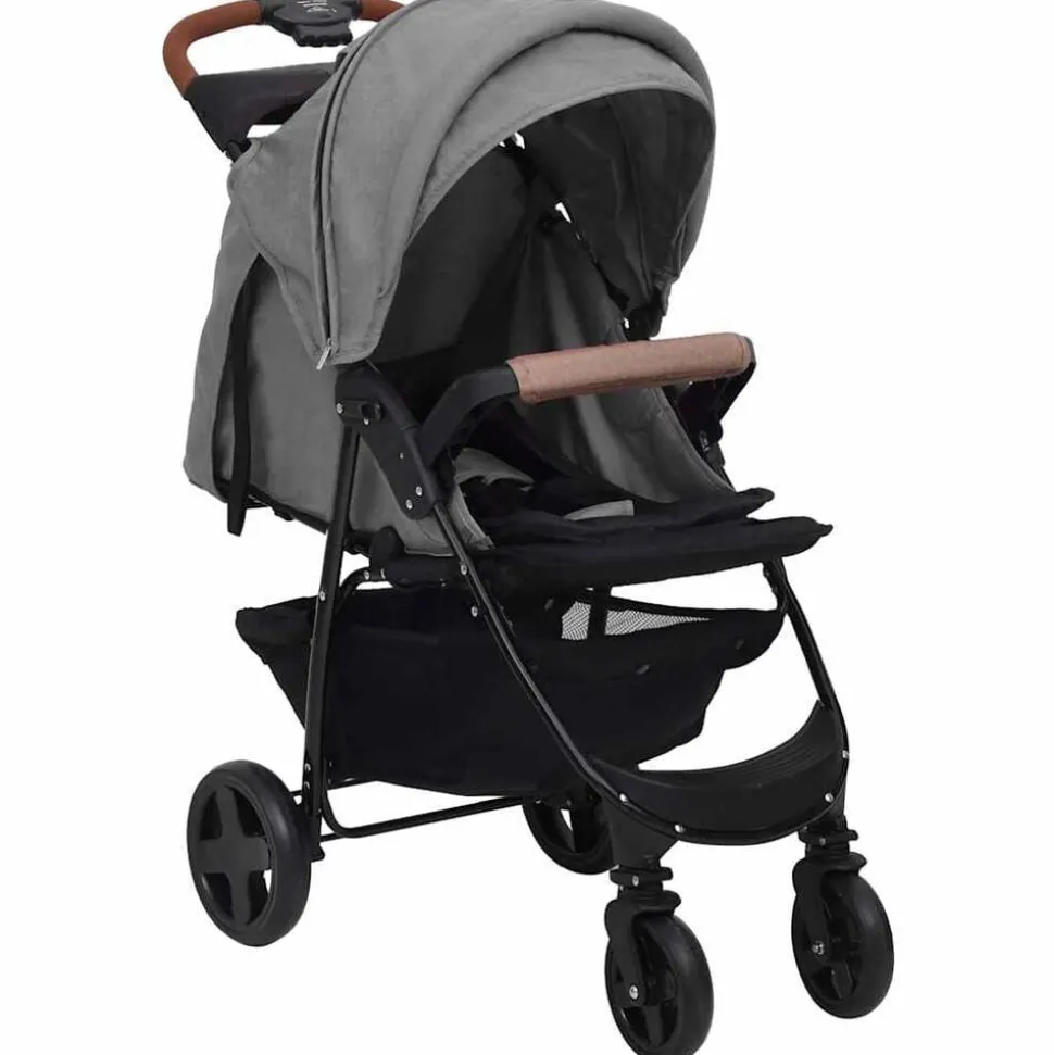 vidaXL Kinderwagen 2-in-1 staal lichtgrijs