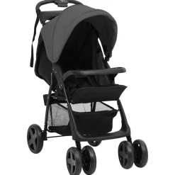 vidaXL Kinderwagen 2-in-1 staal donkergrijs en zwart