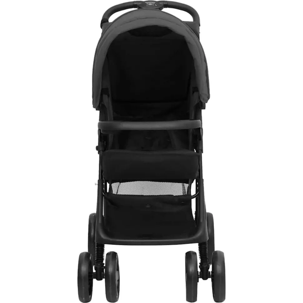 vidaXL Kinderwagen 2-in-1 staal donkergrijs en zwart