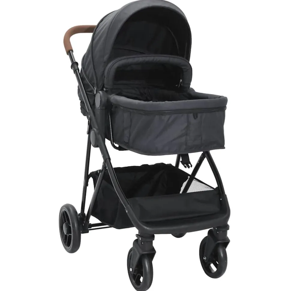 vidaXL Kinderwagen 2-in-1 staal antracietkleurig en zwart