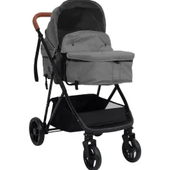 vidaXL Kinderwagen 3-in-1 staal lichtgrijs en zwart