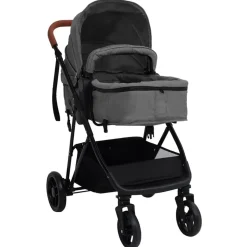 vidaXL Kinderwagen 3-in-1 staal lichtgrijs en zwart