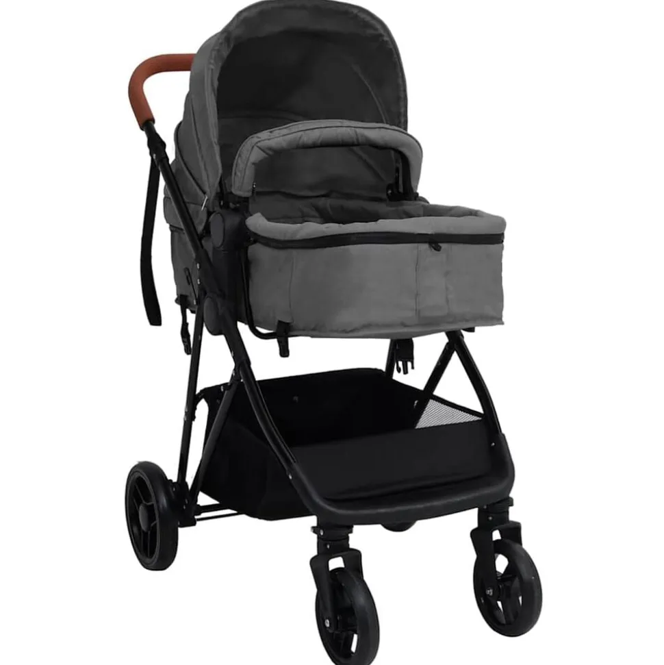 vidaXL Kinderwagen 3-in-1 staal lichtgrijs en zwart