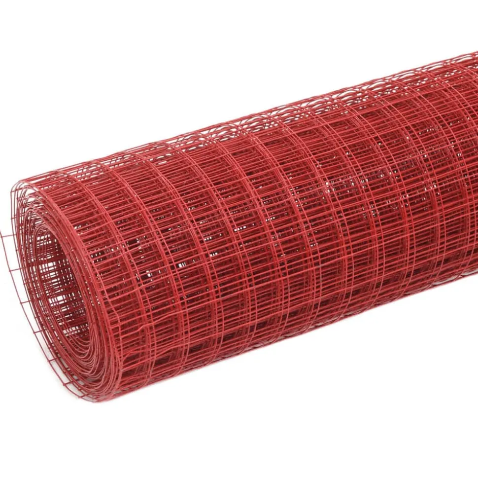 vidaXL Kippengaas 10x1,5 m staal met PVC coating rood
