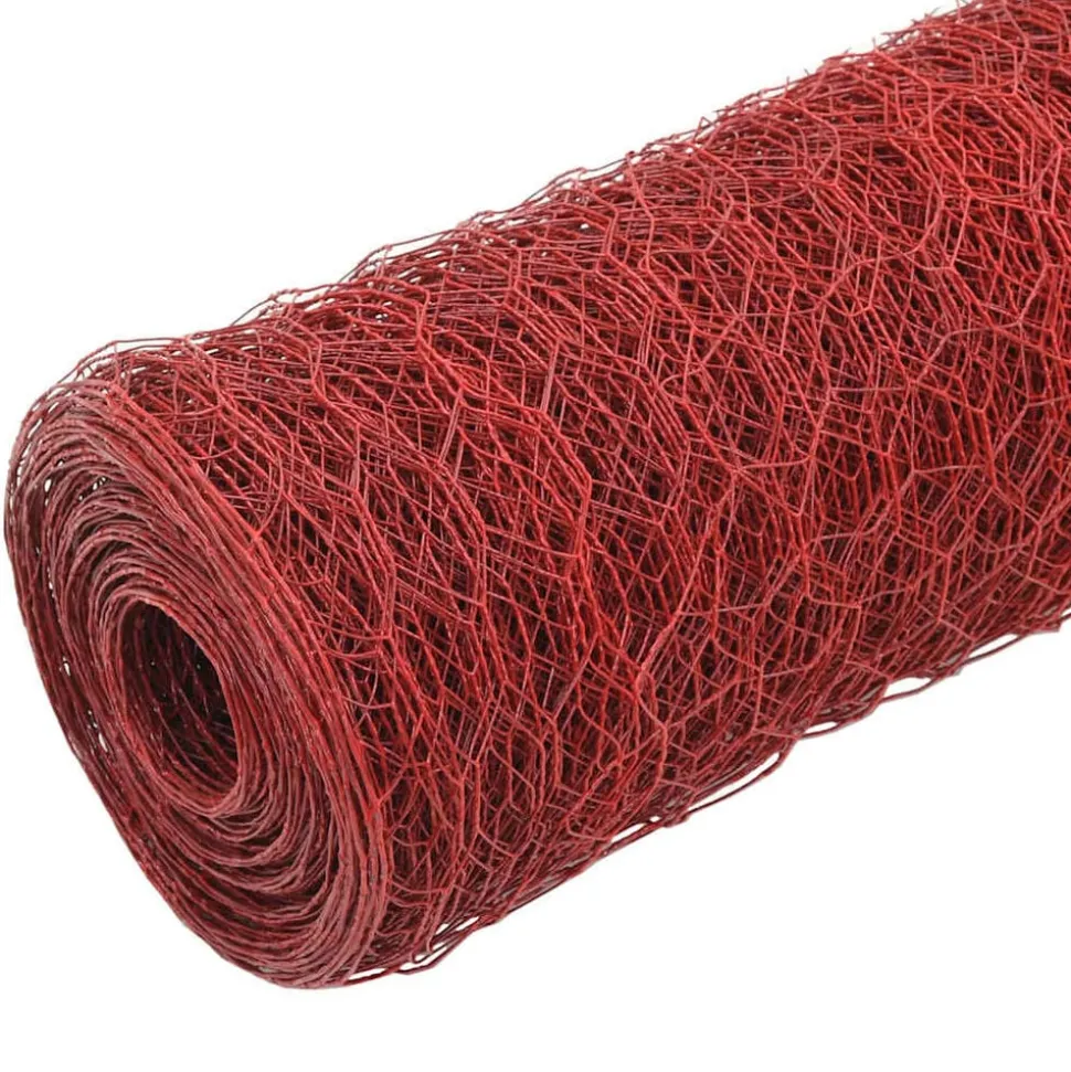 vidaXL Kippengaas 25x1 m staal met PVC coating rood