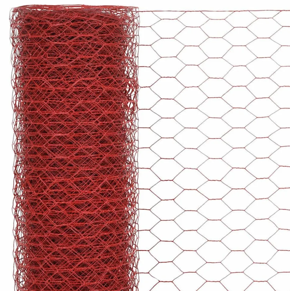 vidaXL Kippengaas 25x1 m staal met PVC coating rood