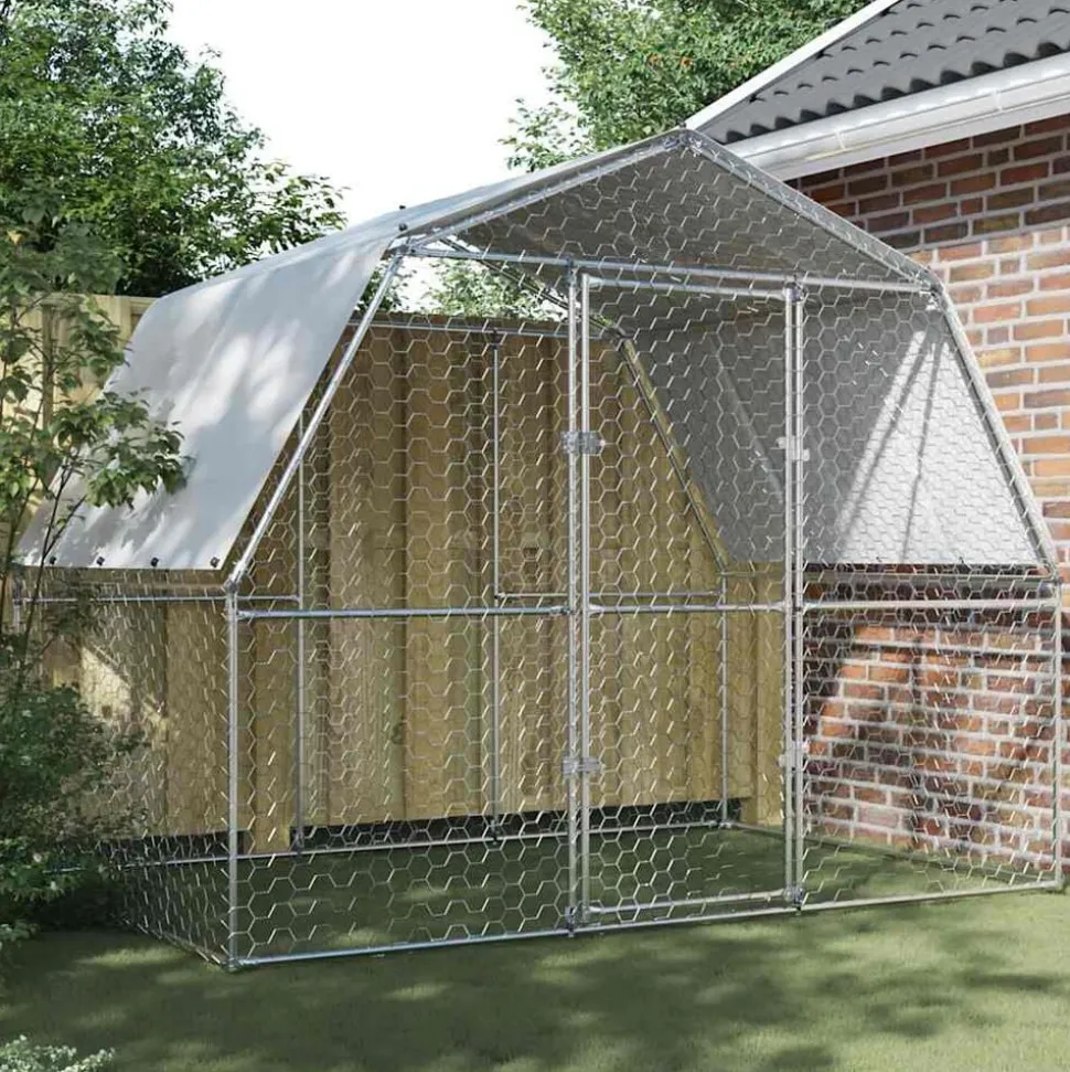 vidaXL Kippenhokken met dak en deur gegalvaniseerd staal zilverkleurig