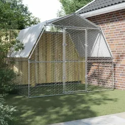 vidaXL Kippenhokken met dak en deur gegalvaniseerd staal zilverkleurig