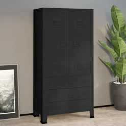 vidaXL Kledingkast industrieel 90x50x180 cm metaal zwart